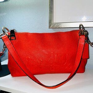COACH Charley Crossbody - Red Pebbled Leather - Embossed Horse & Carriage - EUC